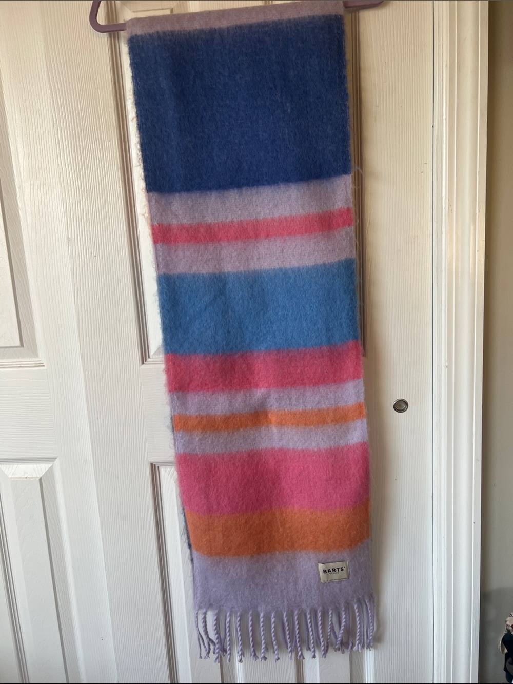 Barts Striped Wool-Blend Scarf in Navy, Blue, Lavender, Pink, Orange